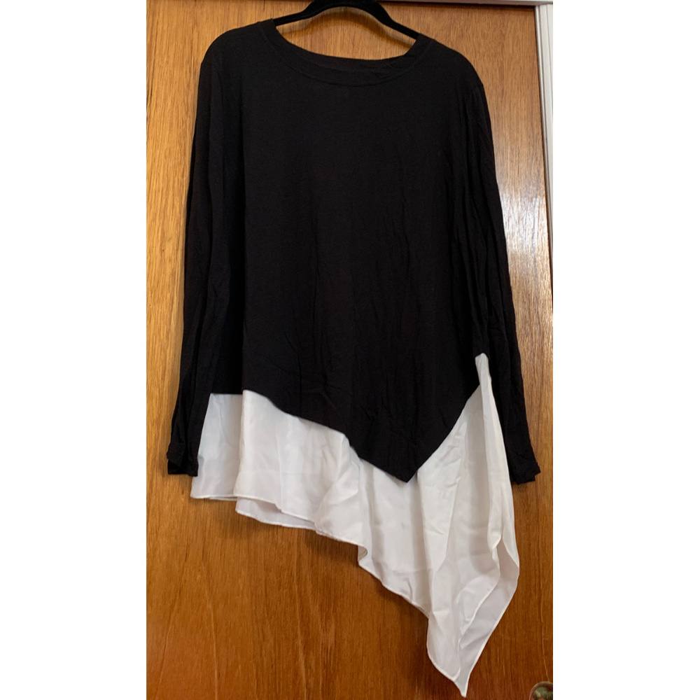 PURE DKNY ASYMMETRIC MIXED MEDIA LONG SLEEVE TOP